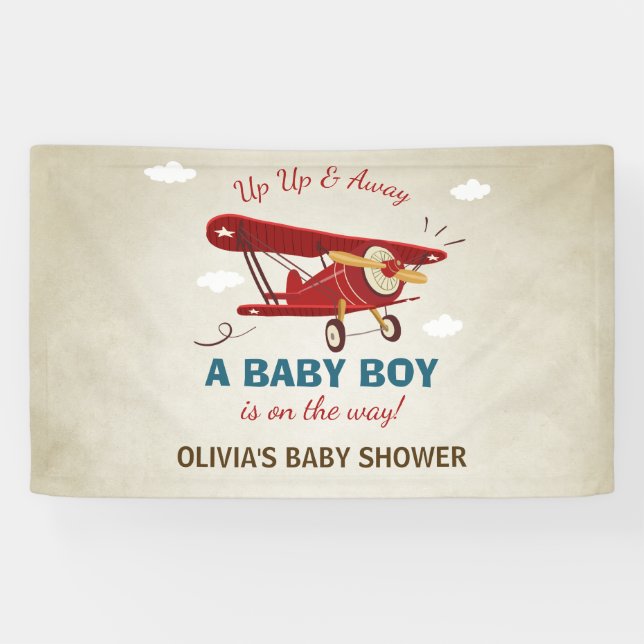 Airplane Baby Dusche Banner Reiseabenteuerwagen (Horizontal)