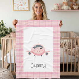 Airplane Baby Girl Pink Grey Cute Baby Shower Fleecedecke