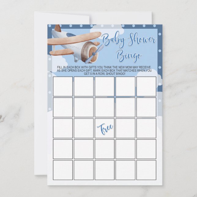 Airplane Baby Shooter Bingo Game Blue Boy Einladung (Vorderseite)