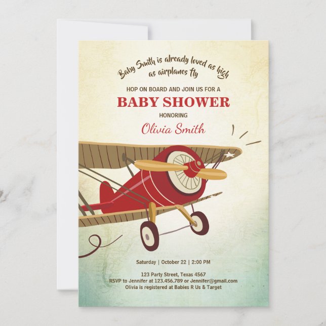 Airplane Baby Shower Einladung Reisen Adventure (Vorderseite)