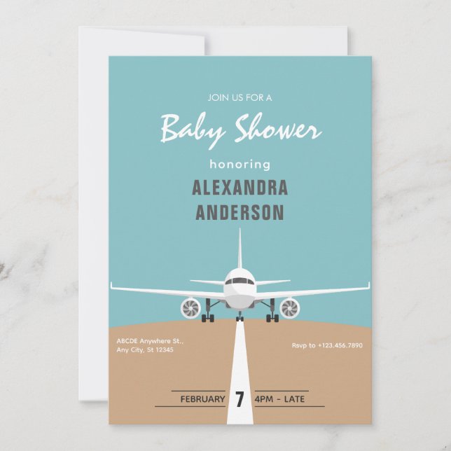 Airplane Babydusche Einladung (Vorderseite)
