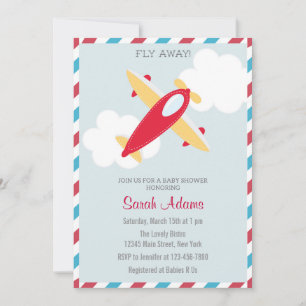 Airplane Babydusche Einladung Blue Red