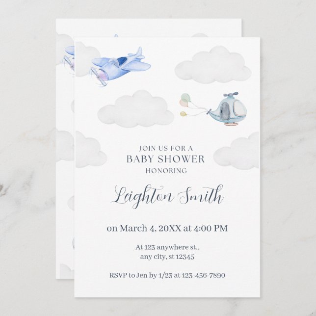 Airplane Babyshower Invitation Einladung (Vorne/Hinten)