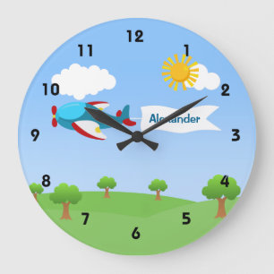 Airplane Banner Boy Wall Clocks Große Wanduhr