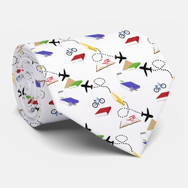 Airplane Bicycle Books Blue Green Red Yellow Krawatte (Gerollt)