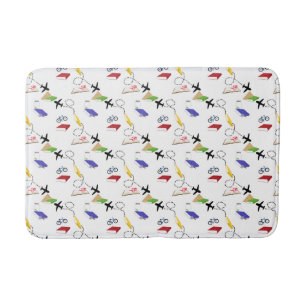 Airplane Bicycles Books Red Yellow Blue Travel Badematte
