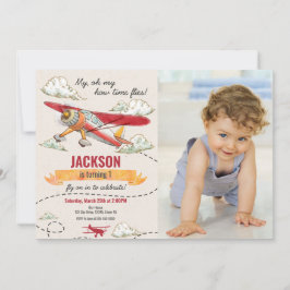 Airplane Birthday Photo Invitation Vintage Retro Einladung