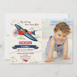 Airplane Birthday Photo Invitation Vintage Retro Einladung