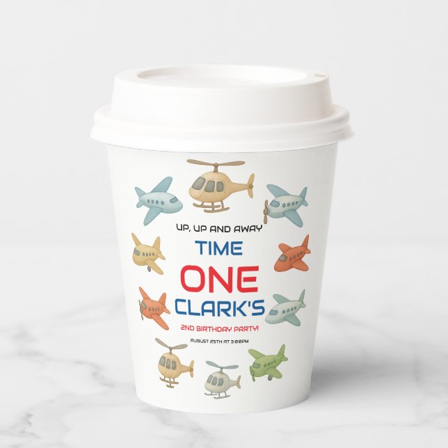 Airplane Boy 1st Birthday | Fun Sky Theme Party Pappbecher (Vorderseite)