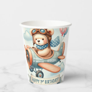 Airplane Boy Bear 1. Geburtstag Party Pappbecher