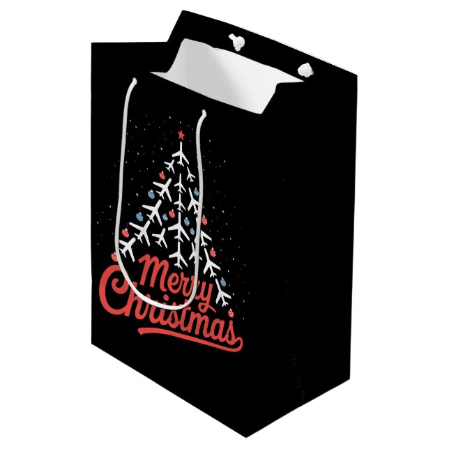 Airplane Christmas Tree Pilot Mittlere Geschenktüte (Vorderseite Schrägansicht)