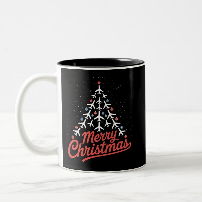 Airplane Christmas Tree Pilot Zweifarbige Tasse (Links)