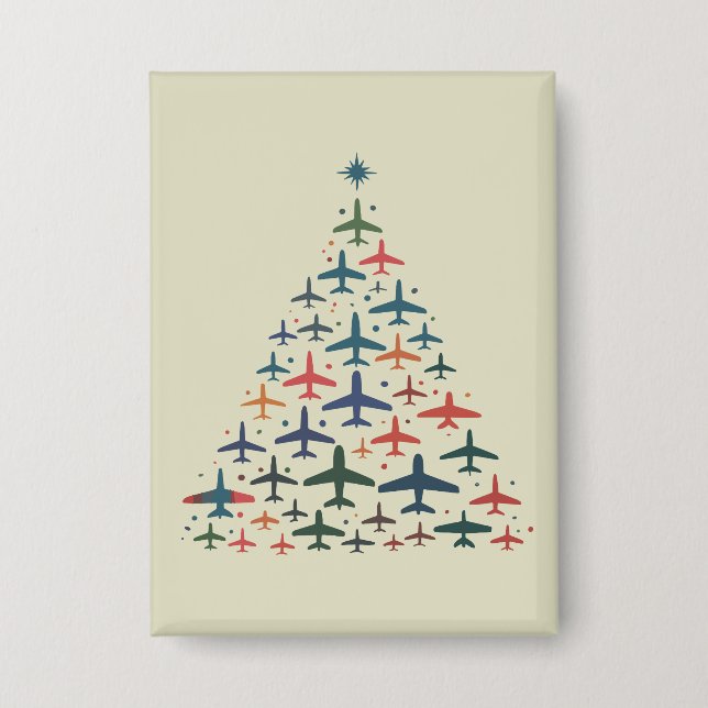 Airplane Christmas Tree Retro Pilot Flying Flight  Button (Vorderseite)