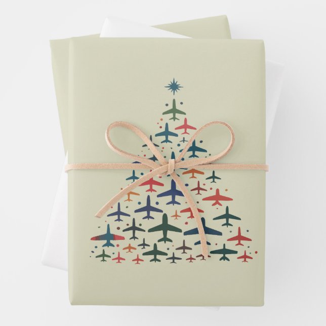 Airplane Christmas Tree Retro Pilot Flying Flight  Geschenkpapier Set (Beispiel)