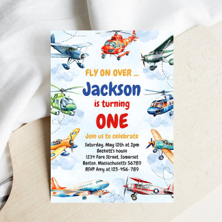 Airplane Fly On Over Boy Birthday Invitation Einladung