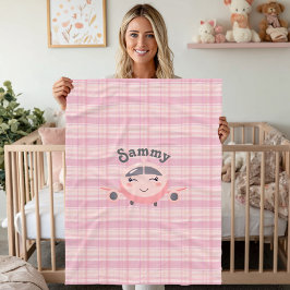 Airplane Girl Baby Shower Pink Grey Cute Whimsical Fleecedecke