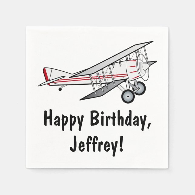 Airplane Happy Birthday Name anpassbar Serviette (Vorderseite)
