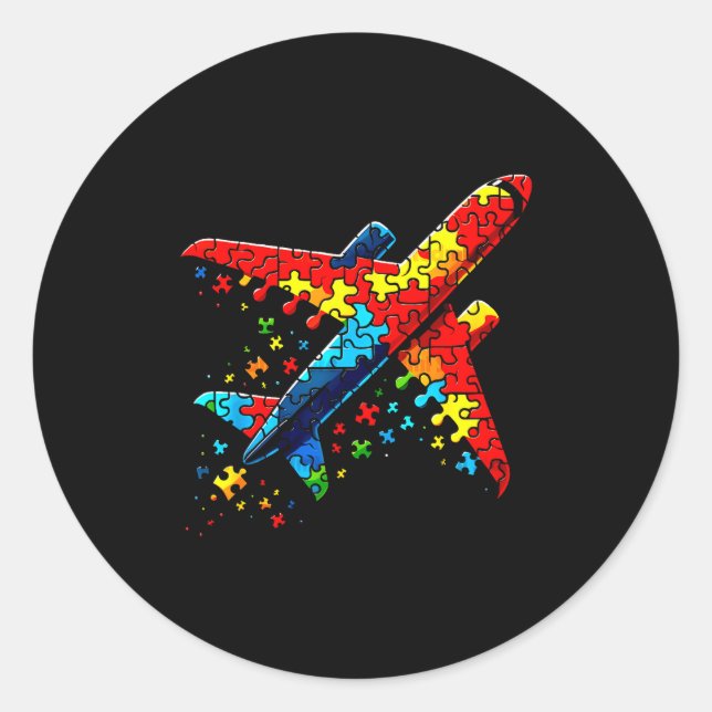 Airplane Jigsaw Puzzle Kids Toddler Boys Autism Aw Runder Aufkleber (Vorderseite)