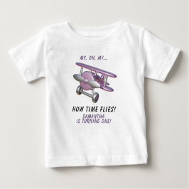 Airplane Oh My Time Flies Travel First Birthday  Baby T-shirt