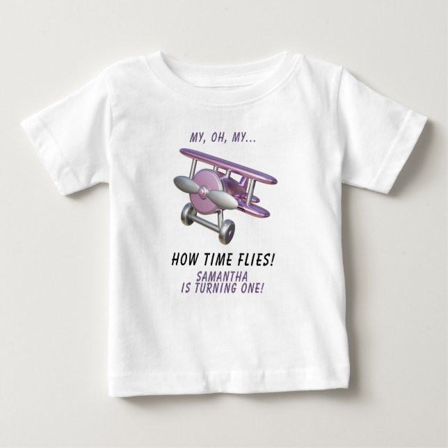 Airplane Oh My Time Flies Travel First Birthday  Baby T-shirt (Vorderseite)