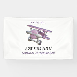 Airplane Oh My Time Flies Travel First Birthday  Banner