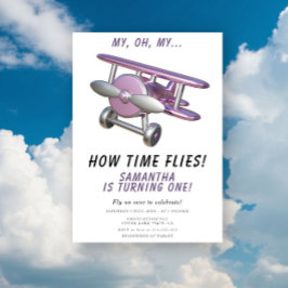 Airplane Oh My Time Flies Travel First Birthday Einladung