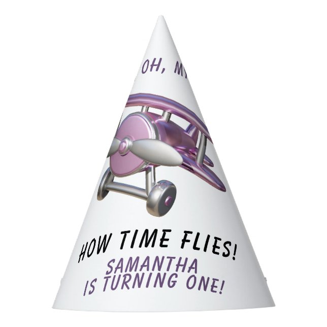 Airplane Oh My Time Flies Travel First Birthday  Partyhütchen (Vorderseite)