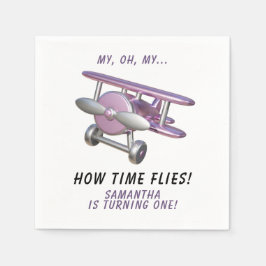 Airplane Oh My Time Flies Travel First Birthday  Serviette