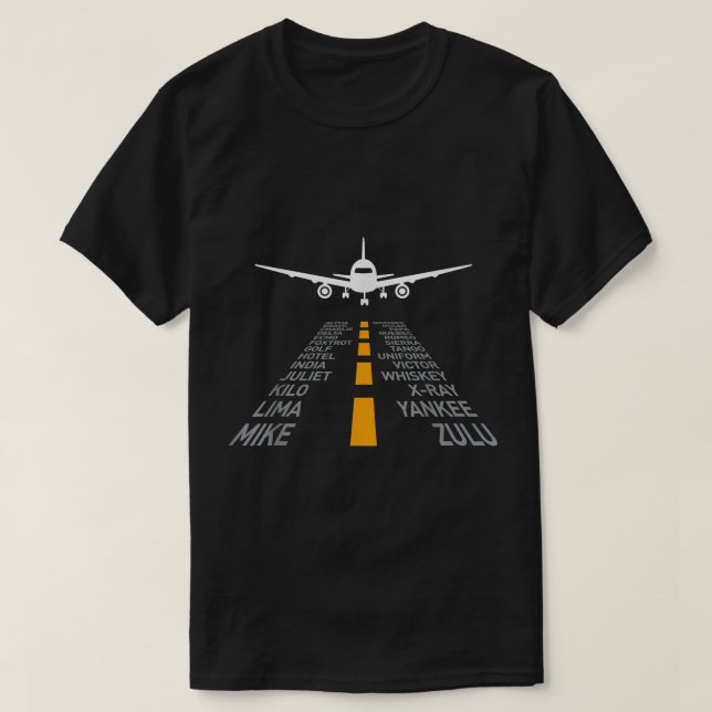 Airplane Pilot Gifts Airport Runway Phonetic Alpha T-Shirt (Design vorne)