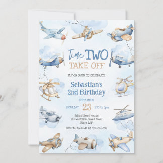 Airplane Pilot Party Time Two Take Off Birthday Einladung