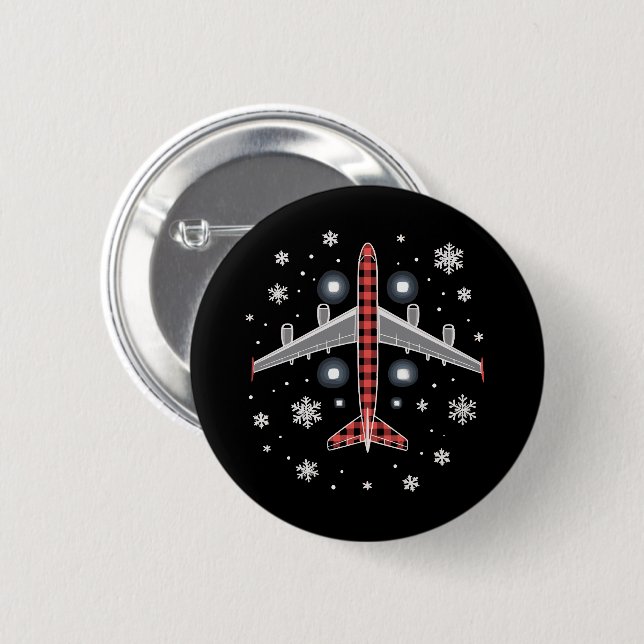 Airplane Plaid Christmas Pilot Button (Vorne & Hinten)