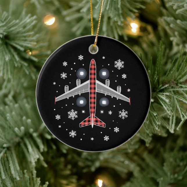 Airplane Plaid Christmas Pilot Keramik Ornament (Baum)