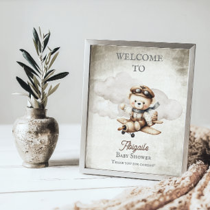 Airplane Teddy Bear Baby Dusche Begrüßungszeichen Poster
