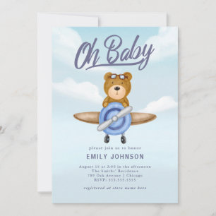 Airplane Teddy Bear Baby Shower Einladung