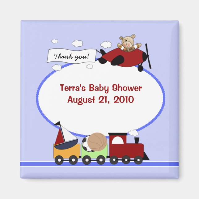 AIRPLANE & TRAIN Baby Dusche Gefallen Magnet (Vorne)