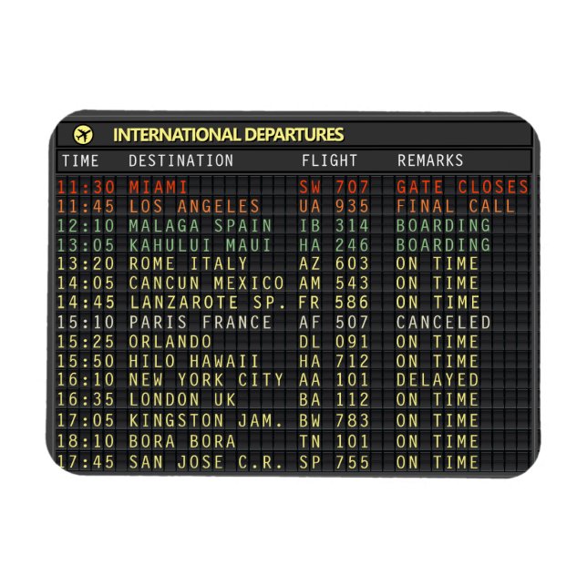 Airport Board (Text anpassbar) Magnet (Horizontal)