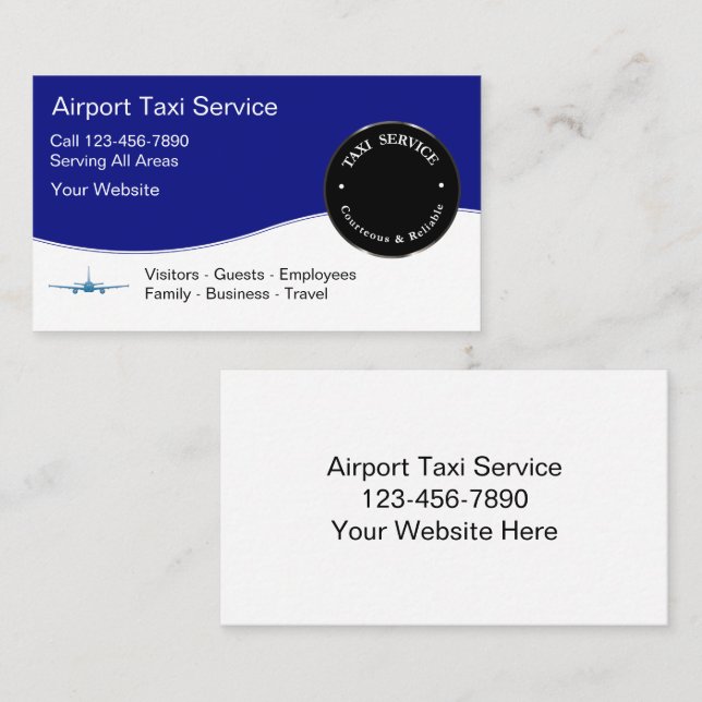 Airport Taxi Service Business Cards Visitenkarte (Vorne/Hinten)