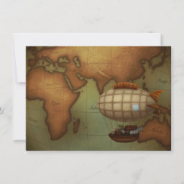 Airship Flying Over Eastern Hemisphere Map Mitteilungskarte