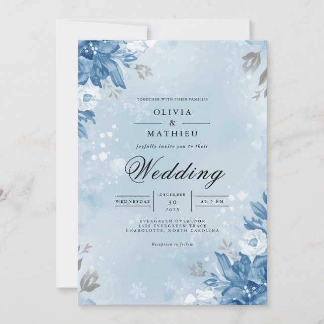 Airy Blue Floral Arch Wedding Einladung (Vorderseite)