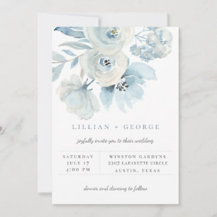 Airy Blue Floral Bouquet Einladung zur Hochzeit