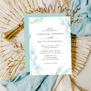 Airy Blue Türkise Watercolor Hochzeitsempfehlung Einladung