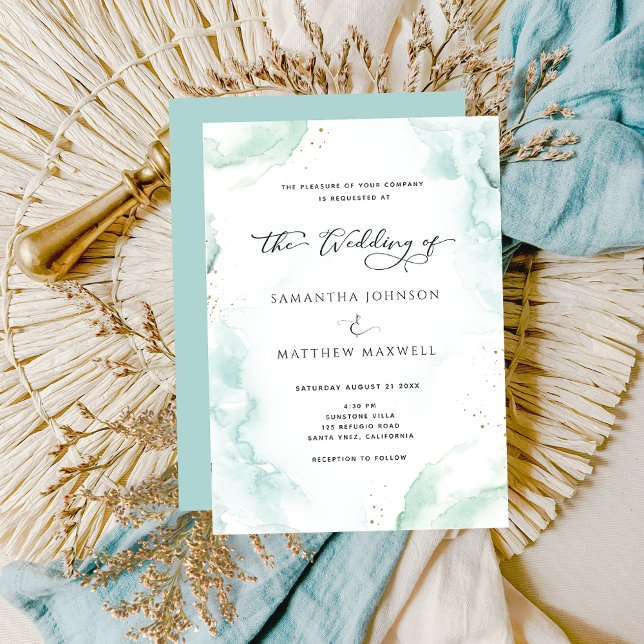 Airy Blue Turquoise Watercolor Wedding Modern Einladung (Von Creator hochgeladen)