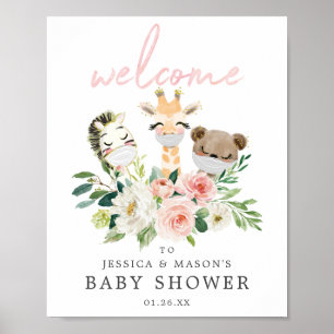 Airy Blush Animals Baby Dusche Begrüßungszeichen Poster