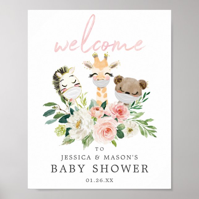 Airy Blush Animals Baby Dusche Begrüßungszeichen Poster (Vorne)