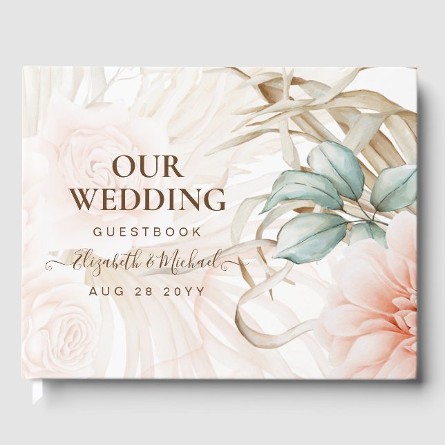 Airy BOHO Pampas Grass Light Peach Wedding Gästebuch (Vorderseite)