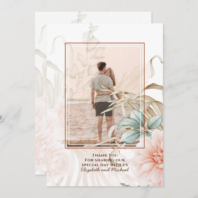 Airy BOHO Pampas Grass Light Peach Wedding Save The Date (Vorne/Hinten)