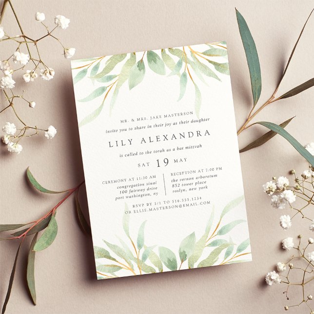 Airy Botanical Bat Mitzvah Einladung (Von Creator hochgeladen)