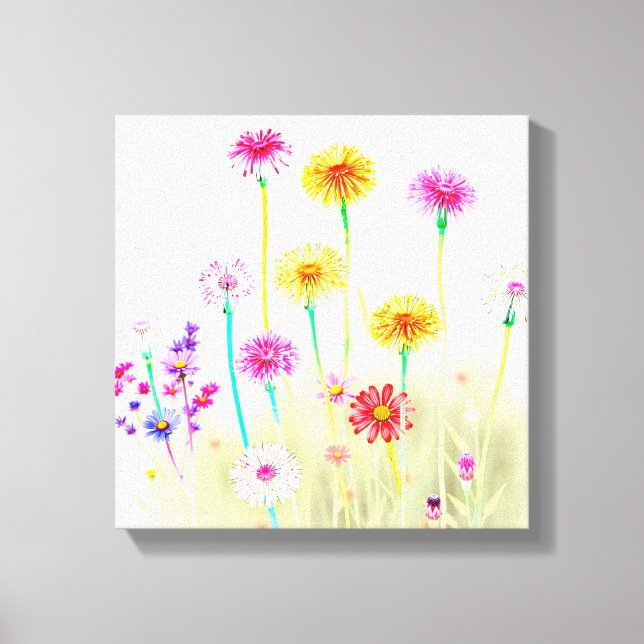 Airy Bright Neon Dandelions&Daisies Minimalist art Leinwanddruck (Vorderseite)