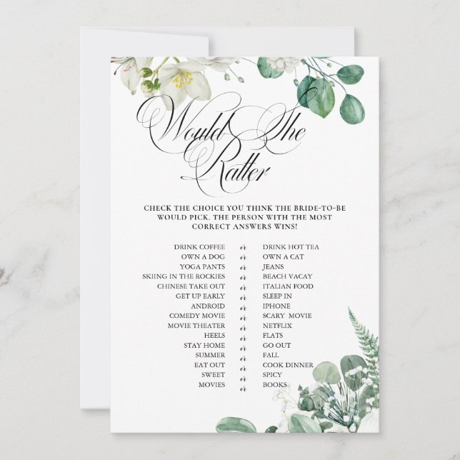Airy Eucalyptus Greenery Boho Rustic Brautparty Einladung (Vorderseite)