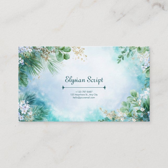 Airy Eukalyptus Aquamarin und Gold botanisch Visitenkarte (Vorderseite)